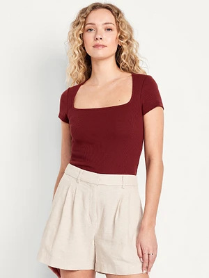 Ribbed Square-Neck T-Shirt