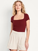 Ribbed Square-Neck T-Shirt