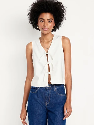 Linen-Blend Tie-Front Vest