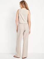 High-Waisted Linen-Blend Straight Pants