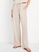 High-Waisted Linen-Blend Straight Pants