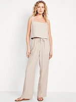High-Waisted Linen-Blend Straight Pants
