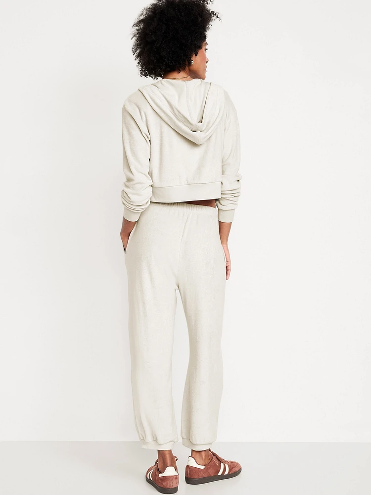 High-Waisted Towel Terry Barrel Ankle Pants