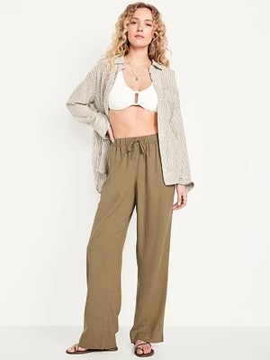 High-Waisted Linen-Blend Straight Pants
