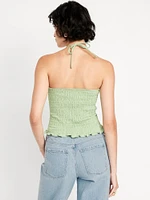 Sleeveless Smocked Crop Top