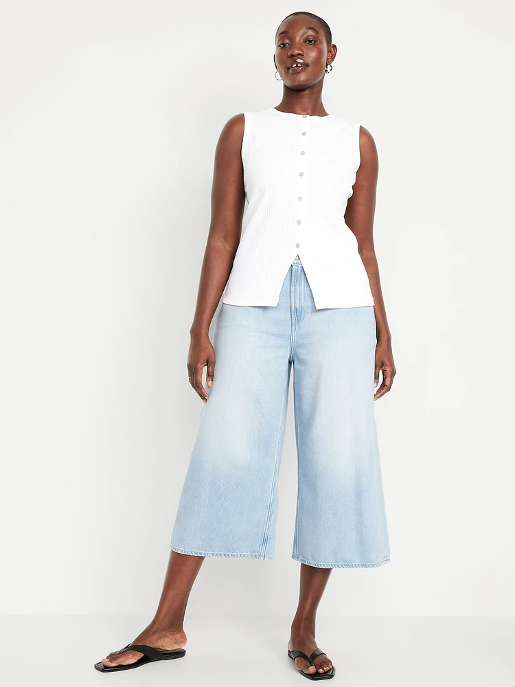 High-Waisted Baggy Wide-Leg Culotte Jeans