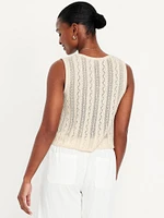 Sleeveless Crochet Tie-Front Top