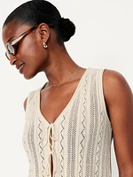 Sleeveless Crochet Tie-Front Top