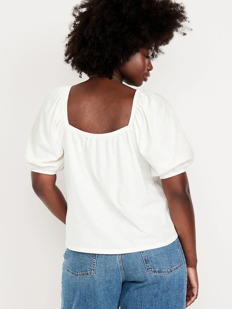 Square-Neck Puff-Sleeve Top
