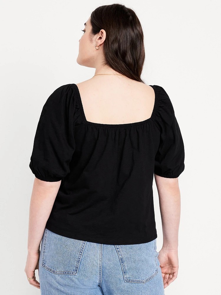 Square-Neck Puff-Sleeve Top