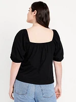 Square-Neck Puff-Sleeve Top