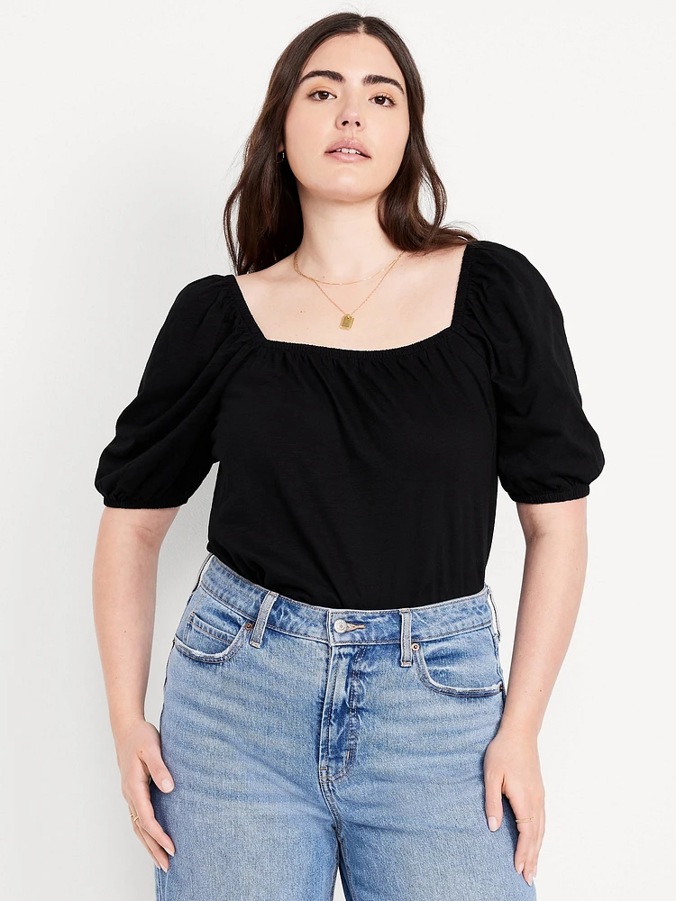 Square-Neck Puff-Sleeve Top