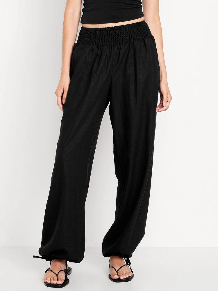 Mid-Rise Linen-Blend Harem Pants