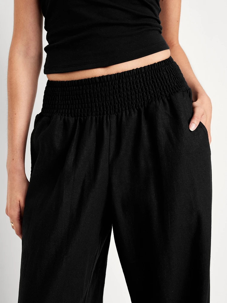 Mid-Rise Linen-Blend Harem Pants