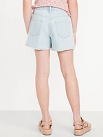 High-Waisted Embroidered Frayed-Hem Jean Shorts for Girls