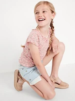 High-Waisted Embroidered Frayed-Hem Jean Shorts for Girls