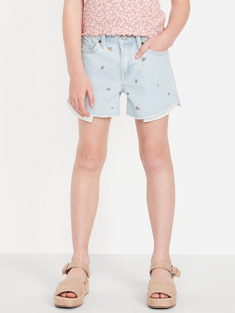 High-Waisted Embroidered Frayed-Hem Jean Shorts for Girls