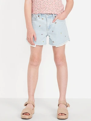 High-Waisted Embroidered Frayed-Hem Jean Shorts for Girls