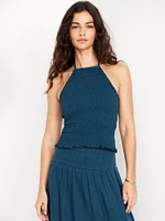 Sleeveless Smocked Crop Top
