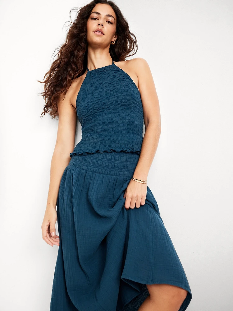 Sleeveless Smocked Crop Top