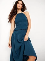 Sleeveless Smocked Crop Top