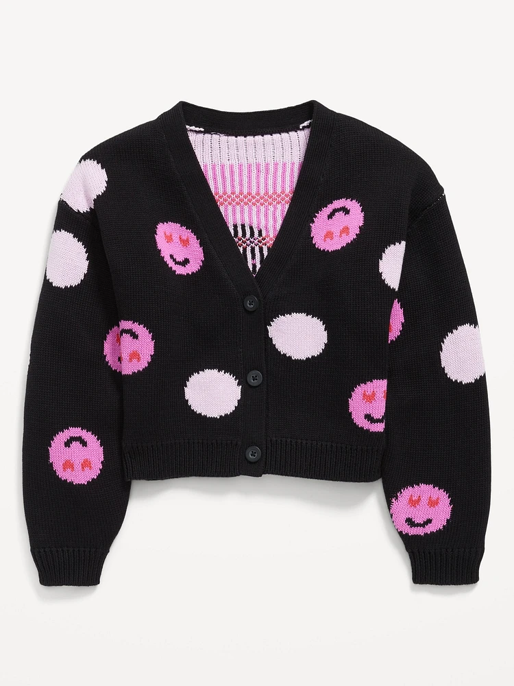Printed Button-Front Cardigan Sweater for Girls