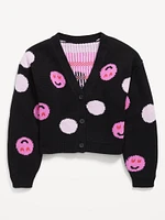 Printed Button-Front Cardigan Sweater for Girls