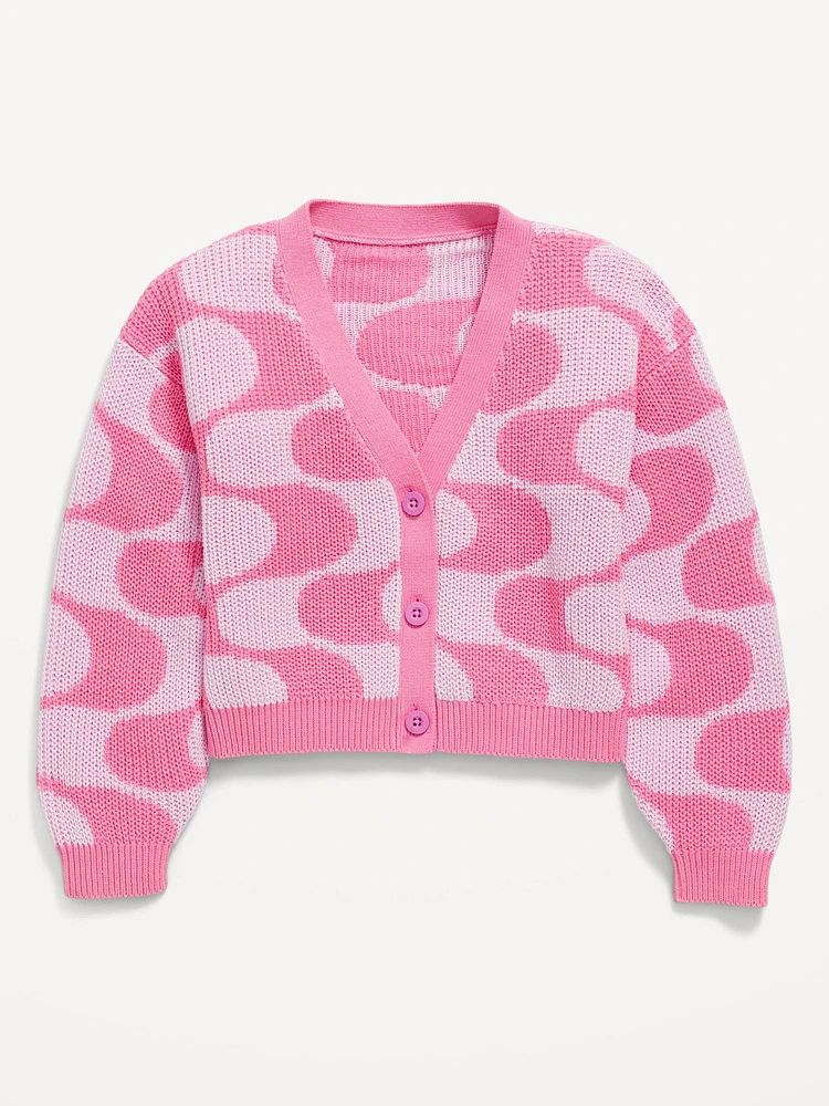 Printed Button-Front Cardigan Sweater for Girls