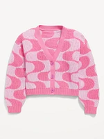 Printed Button-Front Cardigan Sweater for Girls