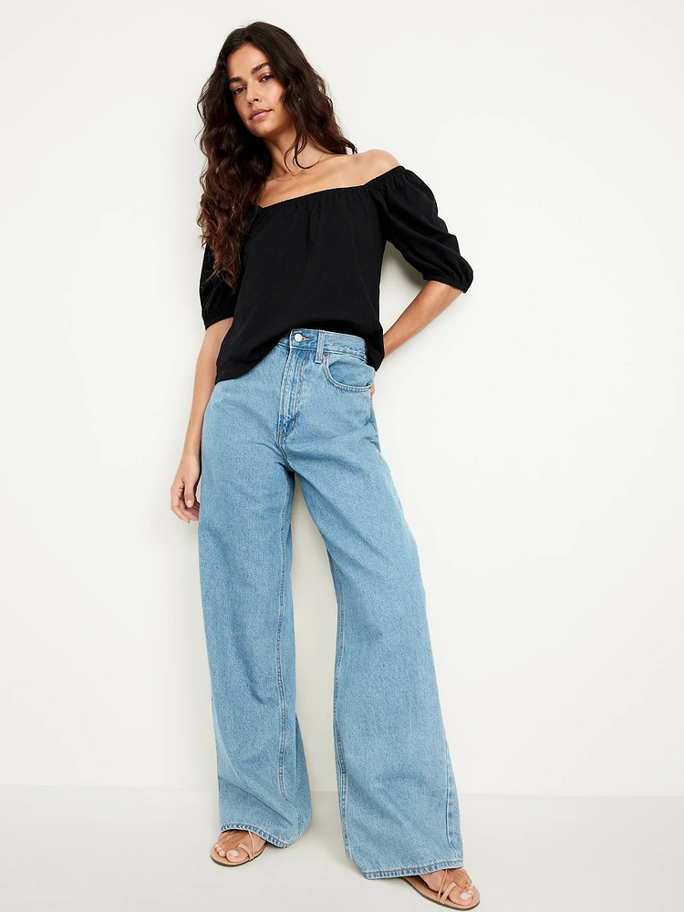 Square-Neck Puff-Sleeve Top