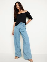 Square-Neck Puff-Sleeve Top
