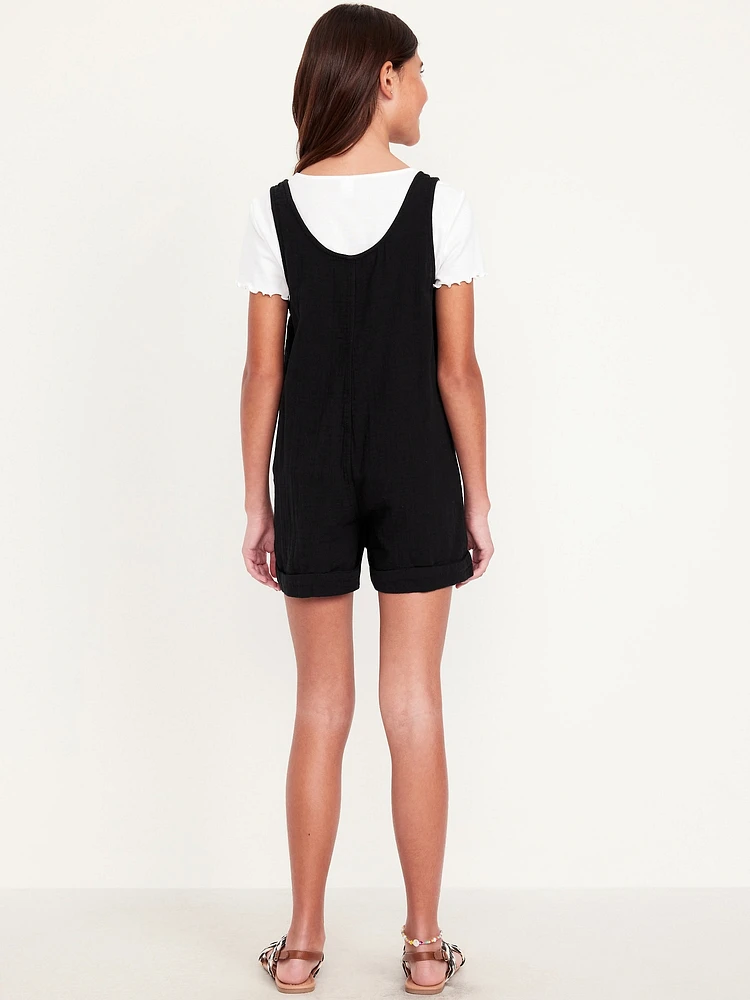 Sleeveless Double-Weave Pocket Romper for Girls