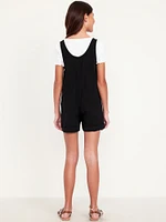 Sleeveless Double-Weave Pocket Romper for Girls