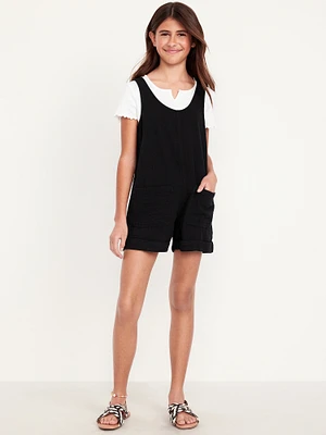 Sleeveless Double-Weave Pocket Romper for Girls