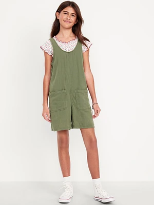 Sleeveless Double-Weave Pocket Romper for Girls