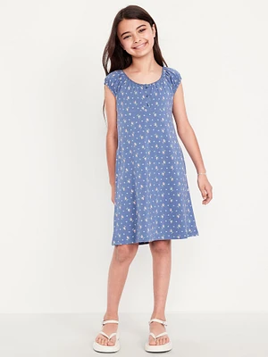 Printed Short-Sleeve Henley Dress for Girls