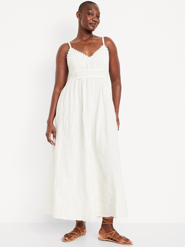 Fit & Flare Crochet-Bodice Maxi Dress