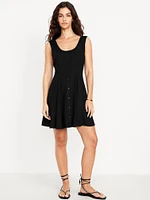 Sleeveless Crepe Button-Front Mini Dress