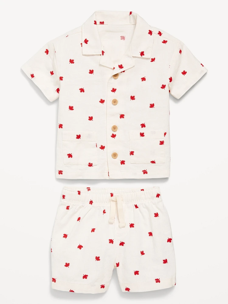 Printed Linen-Blend Shirt and Shorts Set for Baby