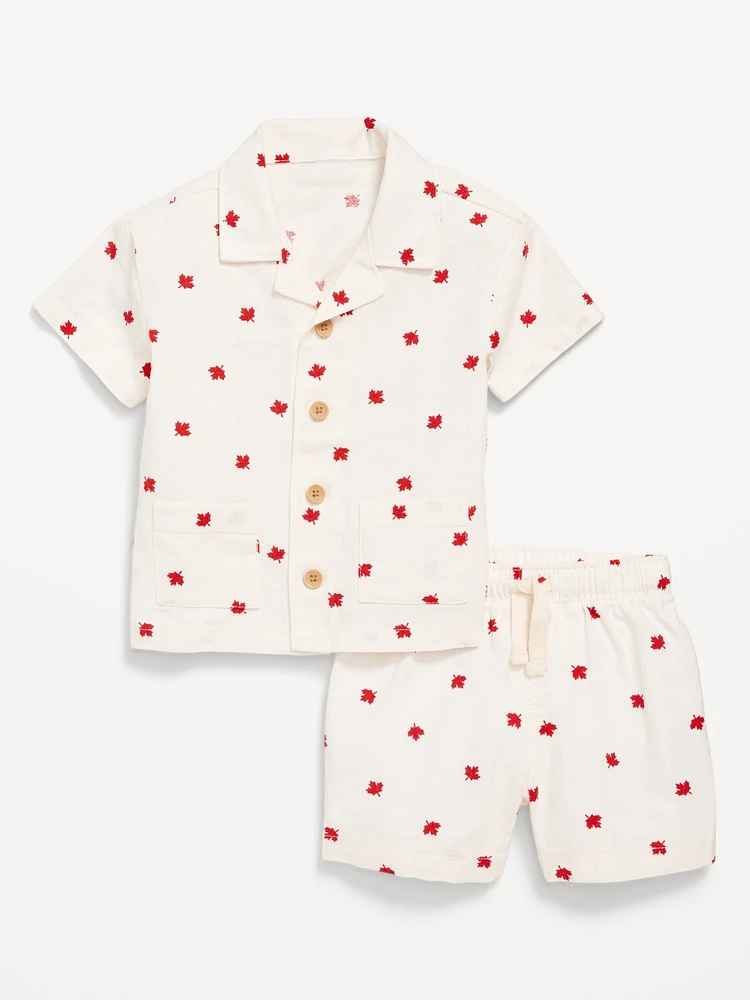 Printed Linen-Blend Shirt and Shorts Set for Baby