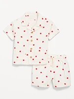 Printed Linen-Blend Shirt and Shorts Set for Baby