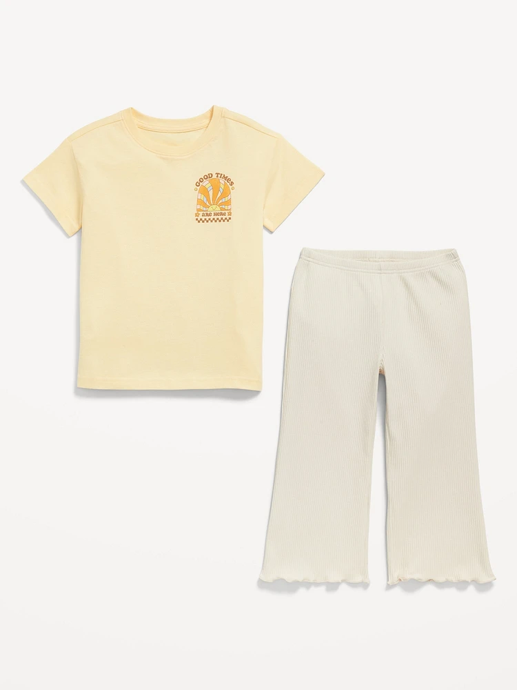Oversized Graphic T-Shirt and Ribbed Flare Leggings Set for Toddler Girls