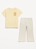 Oversized Graphic T-Shirt and Ribbed Flare Leggings Set for Toddler Girls