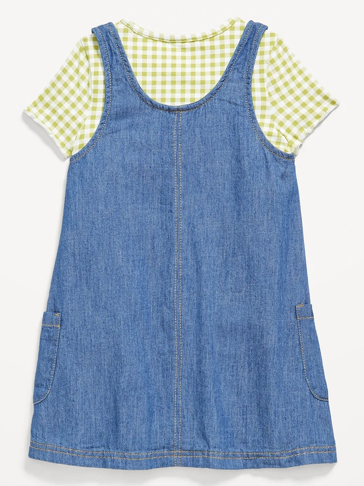 Printed Short-Sleeve T-Shirt and Jean Dress Set for Toddler Girls