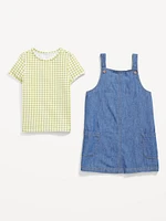 Printed Short-Sleeve T-Shirt and Jean Dress Set for Toddler Girls