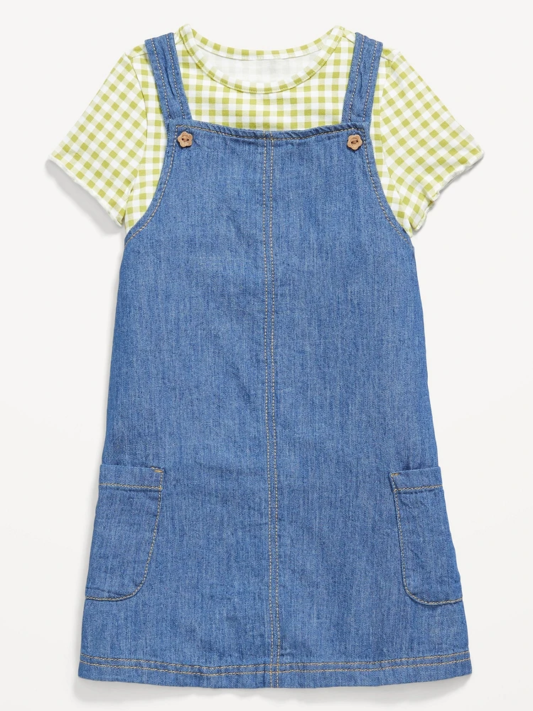 Printed Short-Sleeve T-Shirt and Jean Dress Set for Toddler Girls