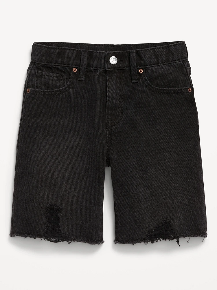 Baggy Frayed-Hem Bermuda Jean Shorts for Girls