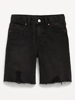 Baggy Frayed-Hem Bermuda Jean Shorts for Girls