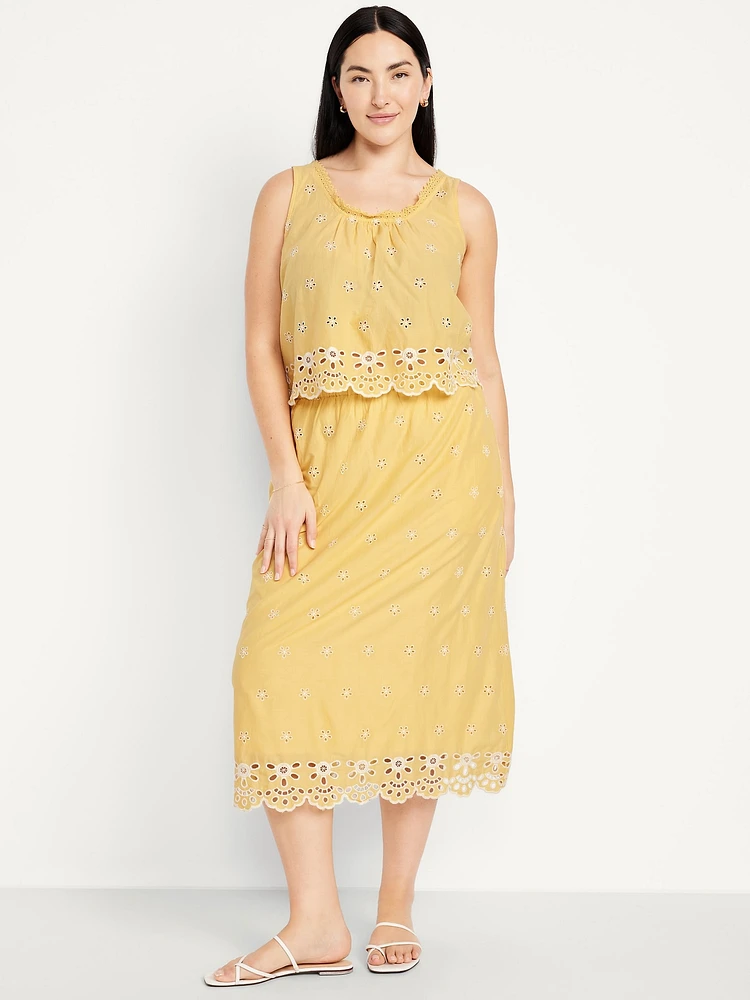 A-Line Eyelet Midi Skirt