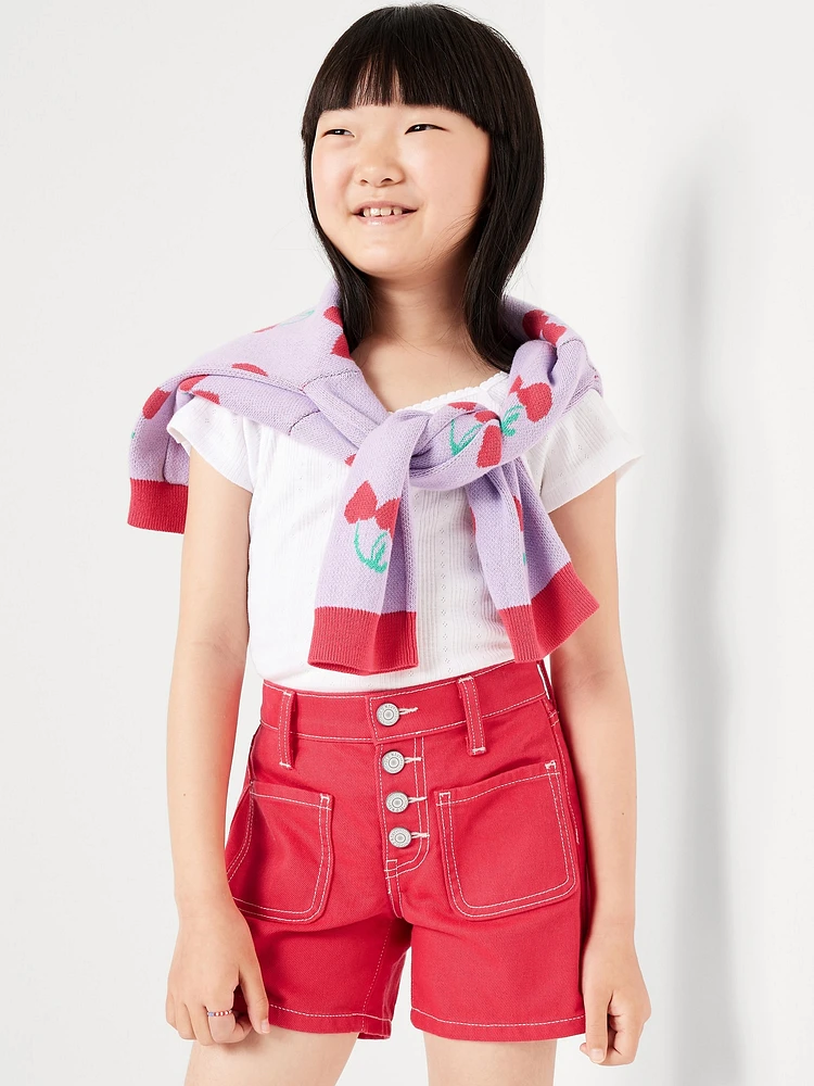 High-Waisted Mariner Midi Jean Shorts for Girls